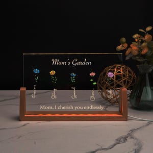 Custom Mom&#39;s Garden Night Light Lamp, Personalized Acrylic Flower Lamp, Mother&#39;s Day Gift, Gift for Mothers, Gift for Mom, Birthday Gift