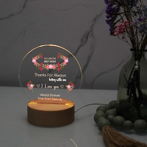 Lâmpada de acrílico LED personalizada Best Mom, luz noturna personalizada para presente de dia das mães, presente para mãe, presente de aniversário, carta para mãe, presentes para mãe