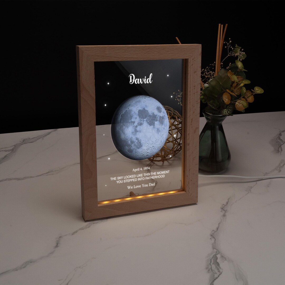Custom Moon Phase LED Lamp by Date, Personalized Fatherhood Gift, Gift ...
