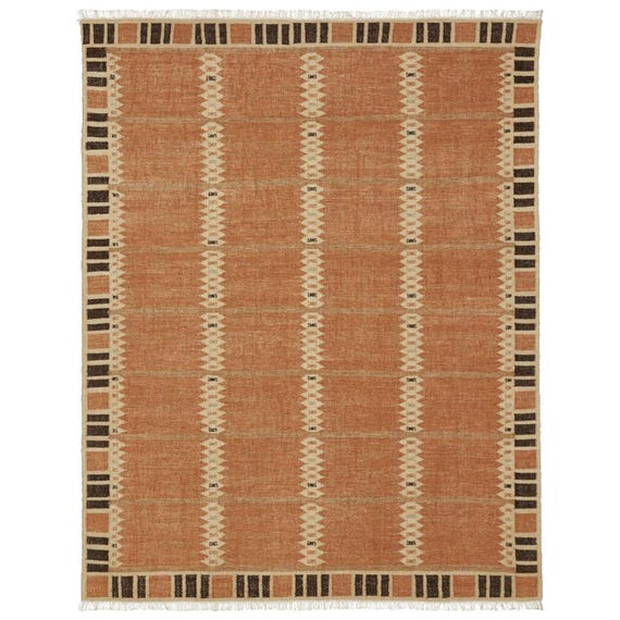Handwoven Southwestern Rug – Tribal Geometric Wool Rug in Terracotta & Cream – Boho Farmhouse Area Rug
