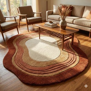 Irregular Shaped Neutral Modern Wool Area Rug for Living Room, bedroom Handmade Custom Rug