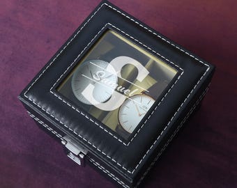 Personalisierte Uhrenbox für Männer: Uhrenbox aus PU-Leder mit Gravur