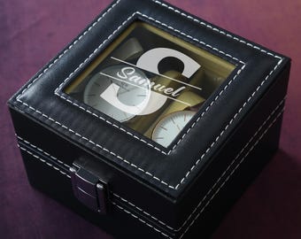 Personalized Watch Box for Men: PU Leather 2-Slot Organizer