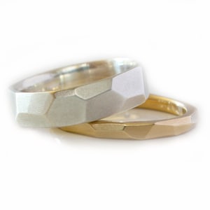 Facet Wedding Ring Set Faceted Rings Gold image 1