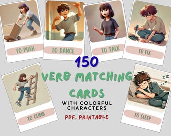 Action Verb Matching Cards: ESL/EFL Printable Learning Game (PDF Download)