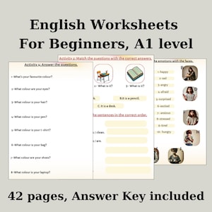English for Beginners Worksheets: Grammar, Vocabulary, ESL Activities (Printable Bundle)