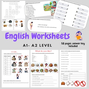 ESL Worksheets for Kids: Grammar, Vocabulary, Speaking (Printable PDF A1-A2 Level