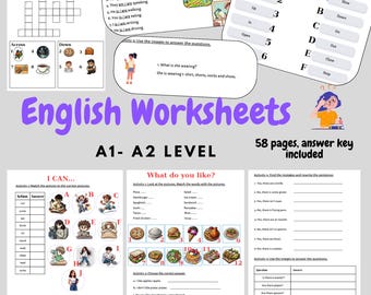ESL Worksheets for Kids and Teens: Grammar, Vocabulary, Speaking (Printable PDF A1-A2 Level