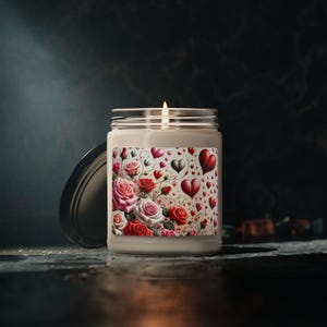 Romantic Heart and Roses Scented Soy Candle | Home Decor, Gift for Her, Home Fragrance, Cozy Evening, Love Candle