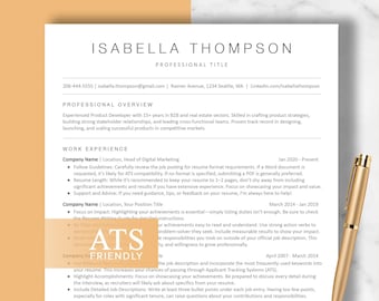ATS Friendly Resume Template Word, Pages, Google Docs, ATS Cv Resume Template, Minimalist Resume, Simple Resume, Basic Resume, ATS Resume