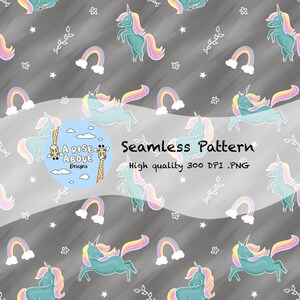 Unicorn Rainbows Design Seamless Pattern Hand Drawn PNG Download Digital Paper Sublimation Fabric Surface Design File