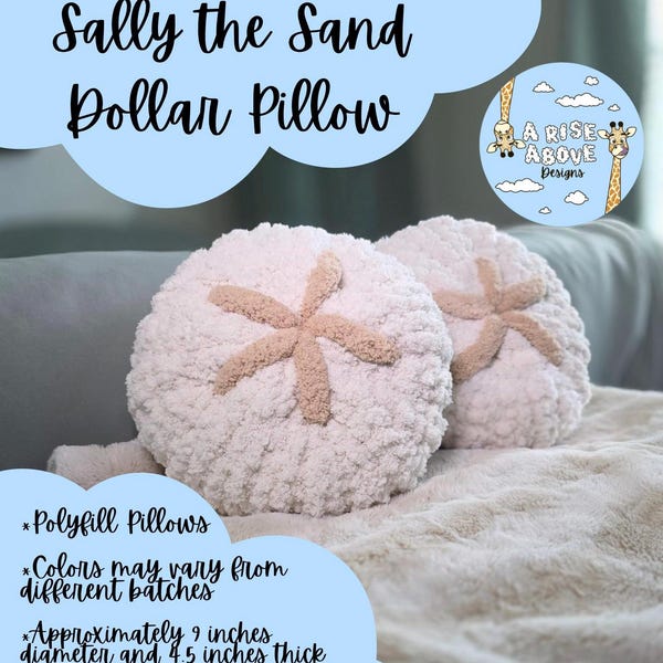 Hand Crochet Sally the Sand Dollar Pillow, couch or bed Pillows, Nursey Decoration, Florida inspired, coastal handmade decor, Perfect Gift