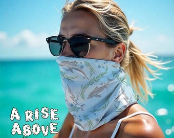 Dolphins Seaweed light blue Neck Gaiter, Marine-inspired Lightweight Scarf, Ocean Theme Face Cover, Beach Lover Neck Tube, Sea Life Headband
