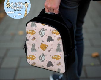 Lunchtas met schattig kattenpatroon, geïsoleerde draagtas met dierenprint, lunchbox voor kinderen, terug naar school essentials, cadeau huisdierliefhebber grappige kittenliefhebbers