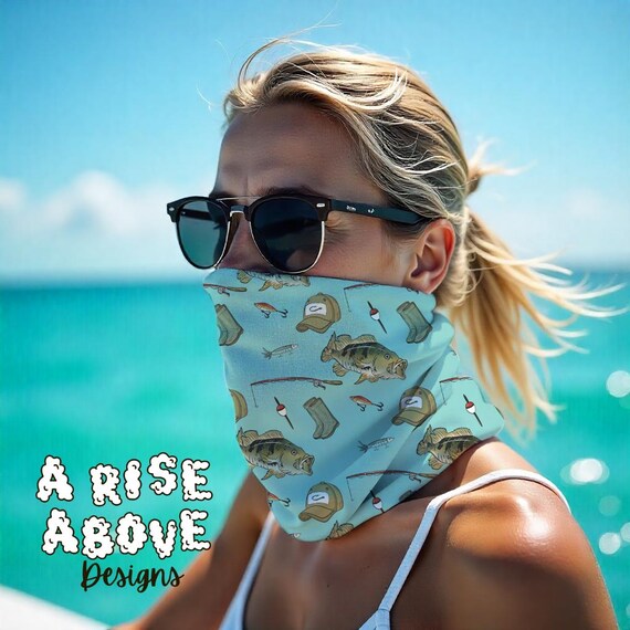 bandana fishing pole Fishing Neck Gaiter, Outdoor Sports, Fisherman Gift, Angler Face Covering, Fishing Pole Bandana, Fishing Lure Headwear, Bass Fish