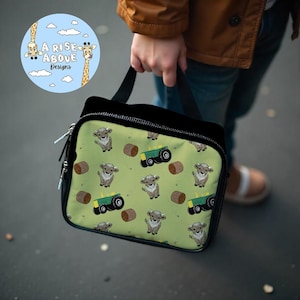 Highland Cow Farm-Themed Lunch Bag for Kids, Perfect for School, Picnics, and Farm Lovers, Eco-Friendly, Fun Cow and Tractor Design
