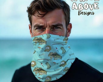 Fishing Neck Gaiter, Outdoor Sports, Fisherman Gift, Angler Face Covering, Fishing Pole Bandana, Fishing Lure Headwear, Bass Fish