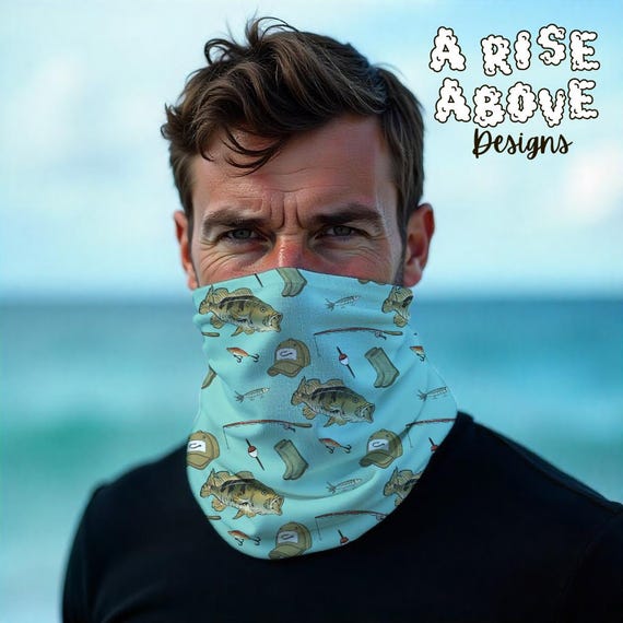 bandana fishing pole Fishing Neck Gaiter, Outdoor Sports, Fisherman Gift, Angler Face Covering, Fishing Pole Bandana, Fishing Lure Headwear, Bass Fish