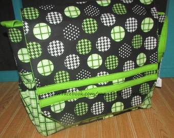 DIAPER BAG, Messenger Bag, Washable Diaper Bag, Crossbody Diaper Bag, Green Plaid and Dots, Green Plaid, Ready to Ship