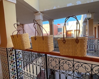 Handmade Moroccan Straw Basket: Leather Handle Market Tote