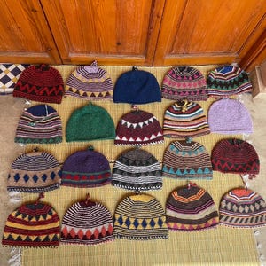 Set of 20 Hand Knitted Berber Wool Hats  Traditional Moroccan Beanies