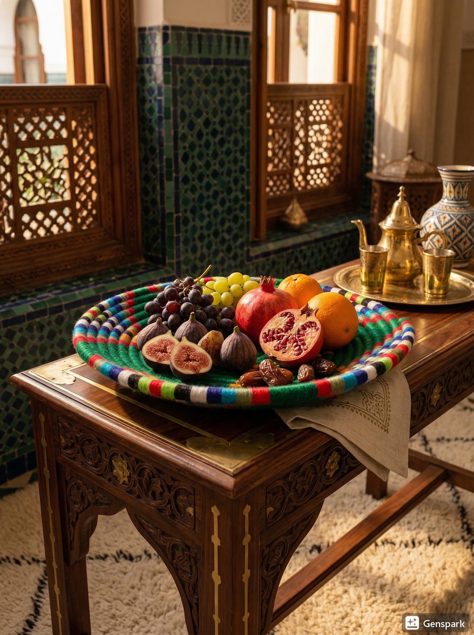 Handwoven Moroccan Basket Tray with Geometric Patterns – 32cm — view 2