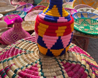 Handmade Moroccan Woven Storage Basket With Lid – Boho Home Decor