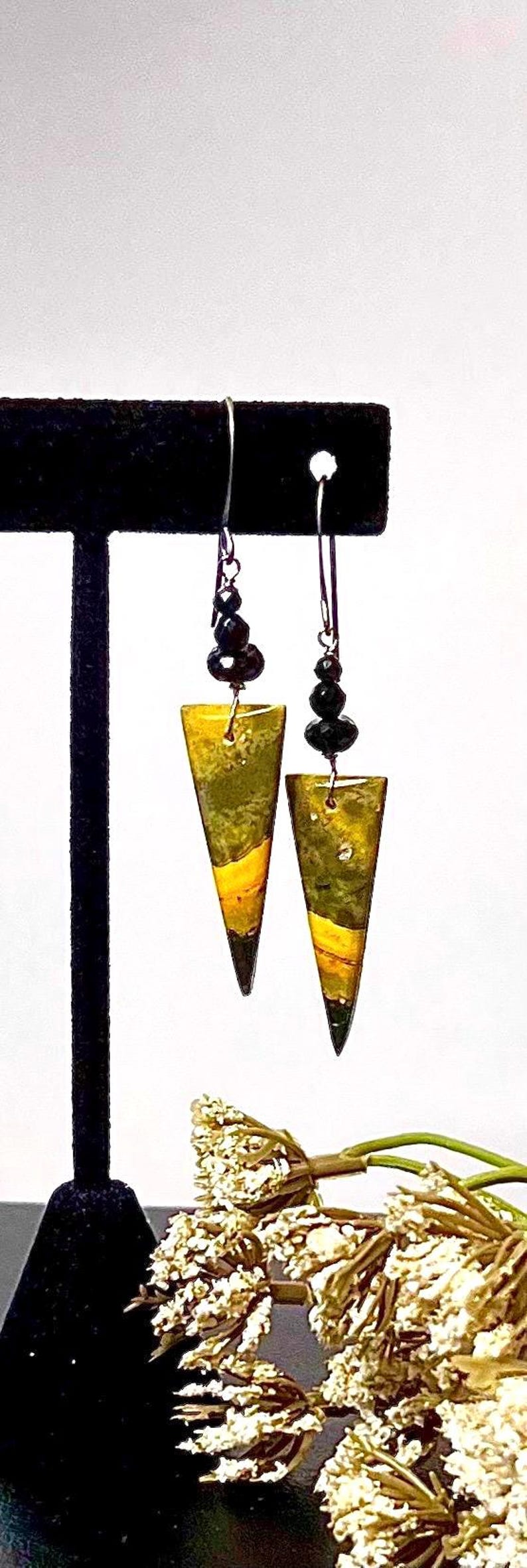 JAVA Yellow JASPER, Spinel, Onyx/gunmetal Earrings, Natural Stone ...