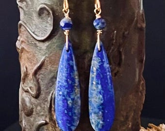LAPIS LAZULI, Lapis/GOLD earrings, Natural Stone dangles