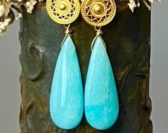 AMAZONITE/GOLD earrings, Natural Stone dangles