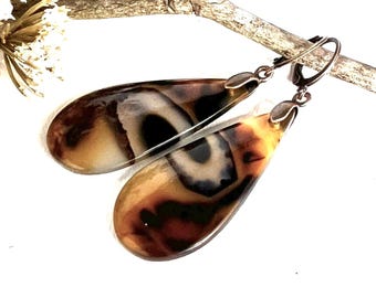 MONTANA AGATE/Antiqued COPPER Large Teardrop earrings, Natural Stone dangles