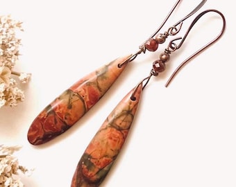 Cherry Creek JASPER, Hessonite Garnet/Antiqued COPPER earrings, Natural Stone dangles