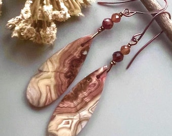 Laguna Lace AGATE, Hessonite Garnet/Antiqued COPPER earrings, Natural Stone dangles