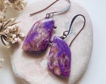 CHAROITE/Antiqued BRONZE earrings, Natural Stone dangles