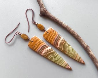 BANDED CALCITE, Tigereye/Antiqued Copper earrings, Natural Stone dangles