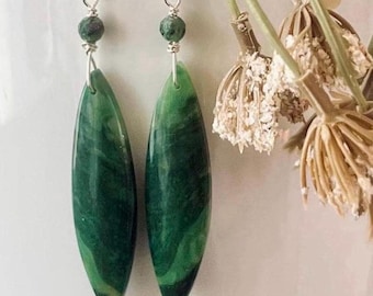 AFRICAN JADE, Zoisite/SILVER earrings, Natural Stone dangles