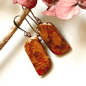 FIRE AGATE/BRONZE wave earrings, Natural Stone dangles