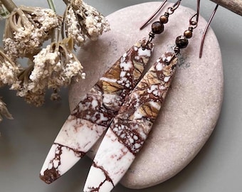 Wild Horse JASPER, Bronzite/Antiqued COPPER earrings, Natural Stone dangles