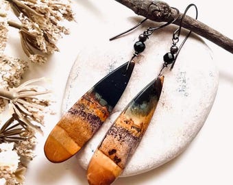 Cherry Creek JASPER, Tourmaline/GUNMETAL earrings, Natural Stone dangles