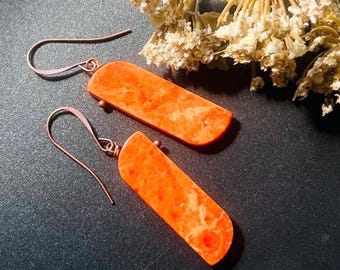 SPONGE CORAL/Antiqued COPPER earrings, Natural Stone dangles
