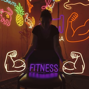 Letrero Neón Fitness & Danza | Gym Motivation LED, No Pain No Gain, Estudio Yoga, Baile | Decor Personalizado