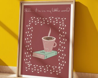 Boek- en koffiekunstprint: gezellig leeshoekdecor (digitale download)