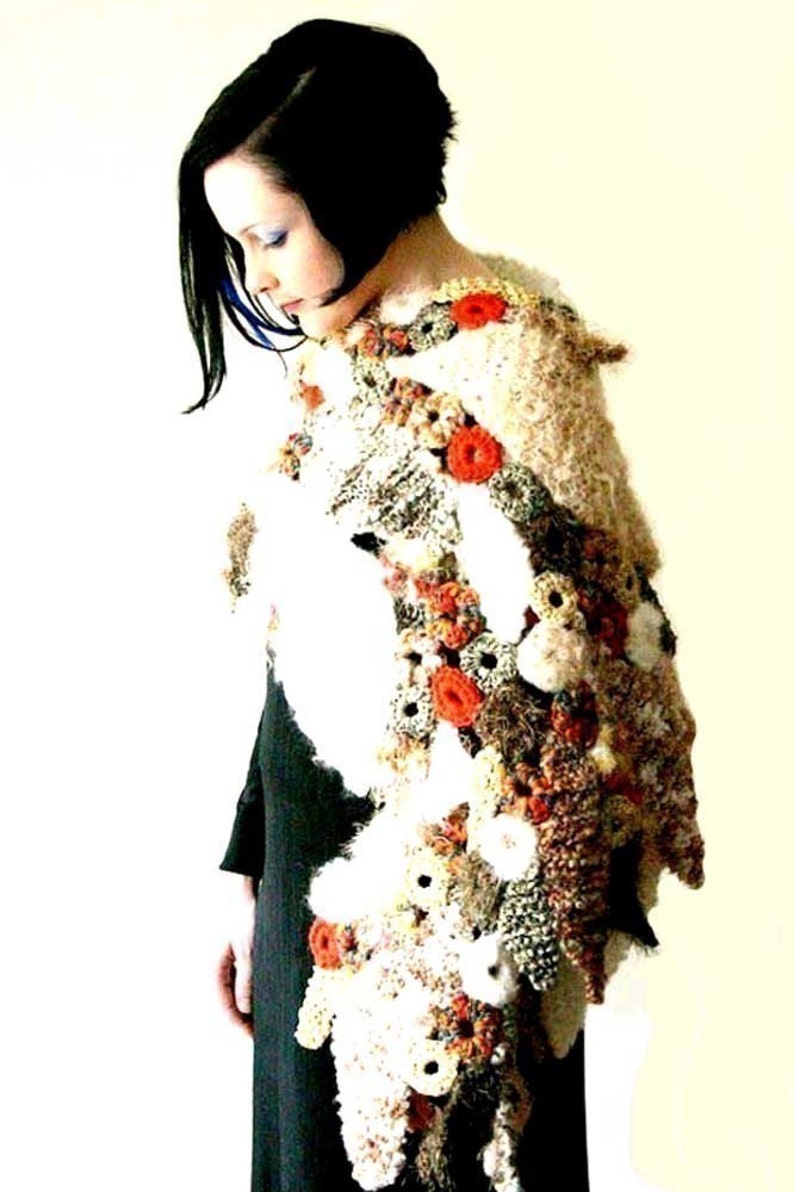 Falling Leaves PDF pattern for a freeform style knit and crochet wrap image 2