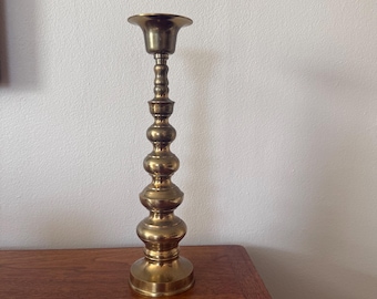 Vintage Japanese Brass Stacked Baluster Candlestick Holder – 12”