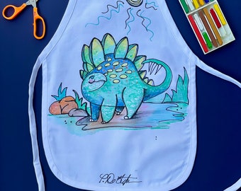 Art smock for kids.  Toddler Smock.  Apron for kids up to 8 years old.  Dinosaur Apron.  Boys Apron.  Girls Aprons.  School Supplies