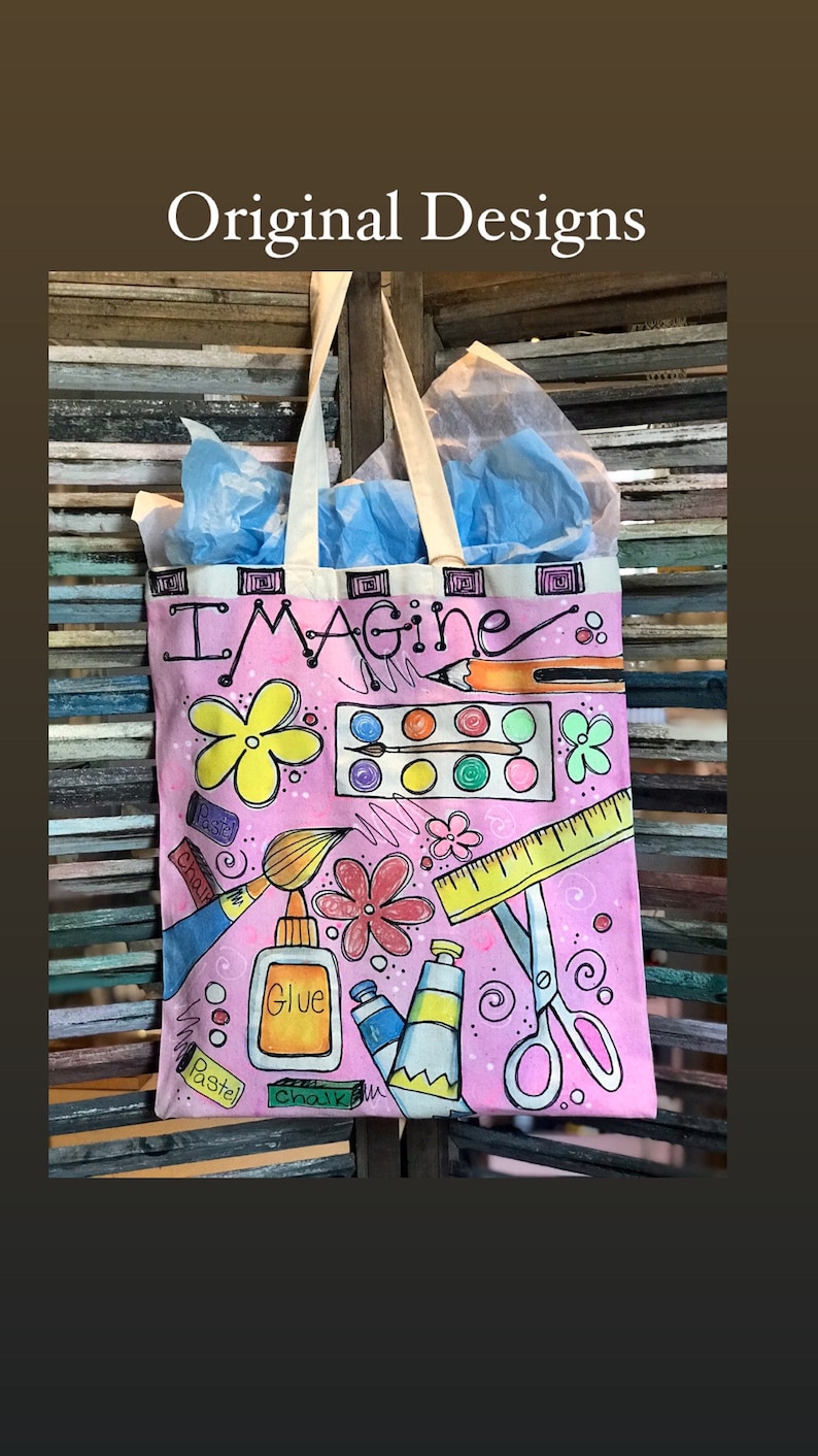 Hand Painted Canvas Art Tote Music Bag Book Bag Beach Bag Etsy