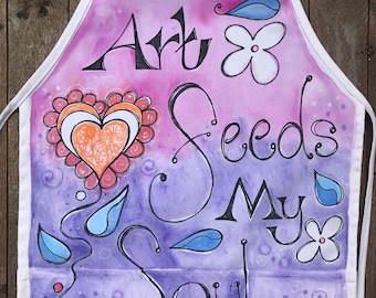 Painted Art Apron, Personalized Gift, Apron w/ pocket, Teacher Gift, Artist Gift, Custom Apron, Cooking Apron, Gardening Apron, Artist Apron