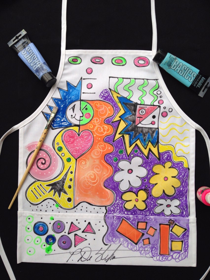 Hand painted apron Modern Art Apron All Ages apron Teacher Etsy
