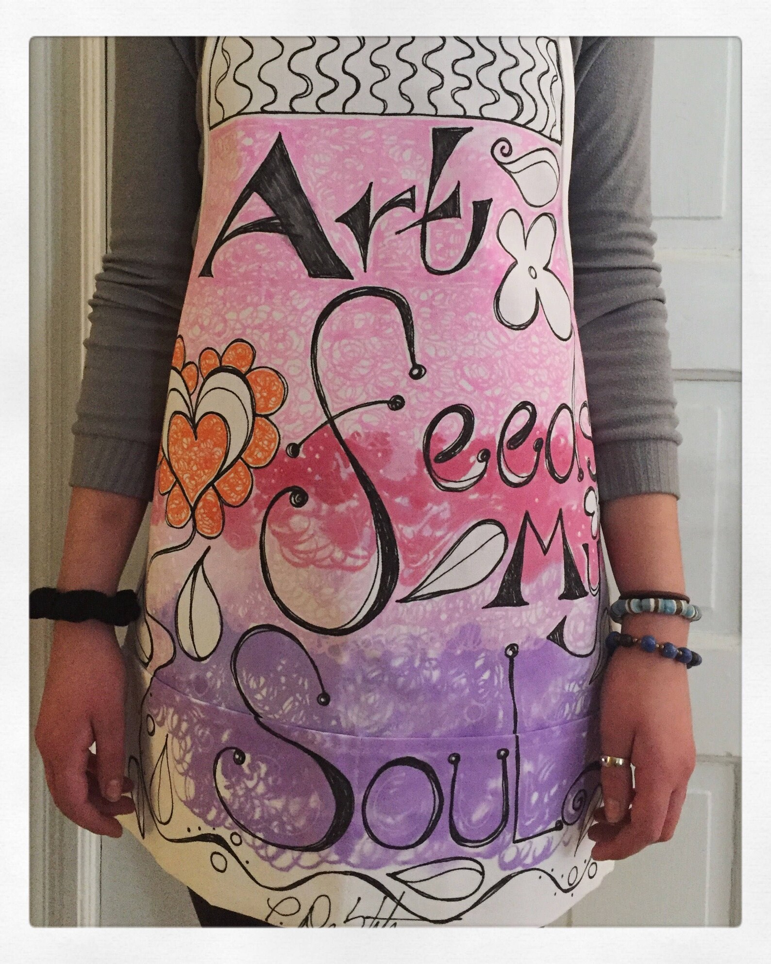Painted Art Apron Personalized Gift Apron W/ Pocket Teacher Etsy