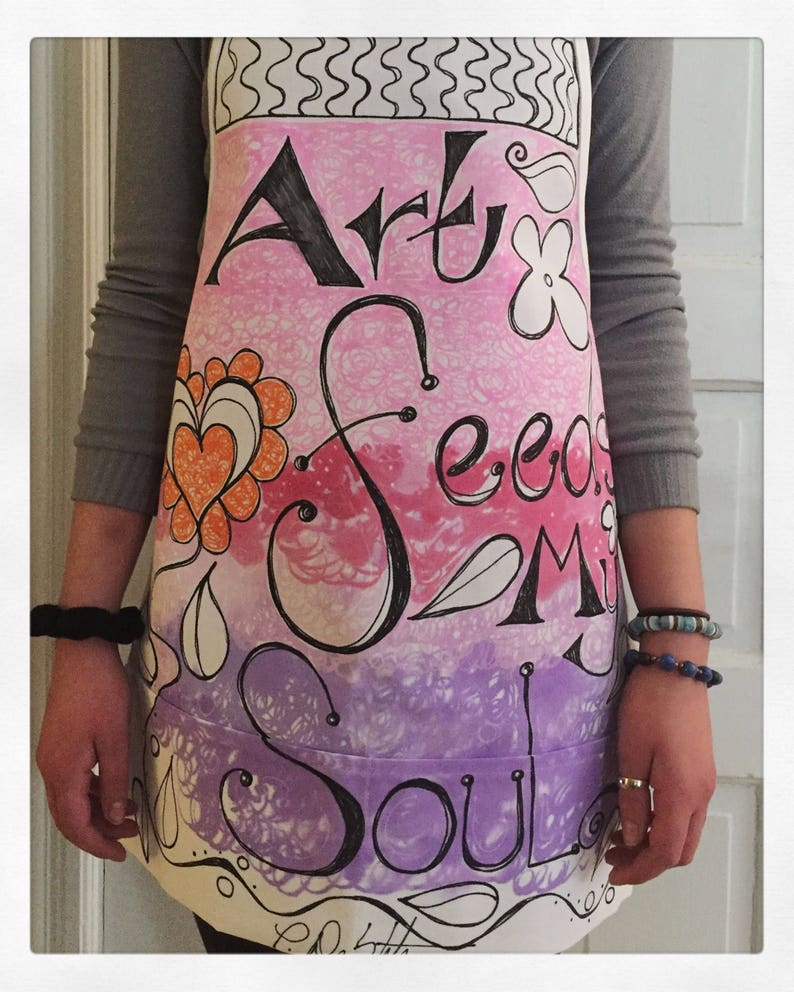 Painted Art Apron Personalized Gift Apron W/ Pocket Teacher Etsy Canada